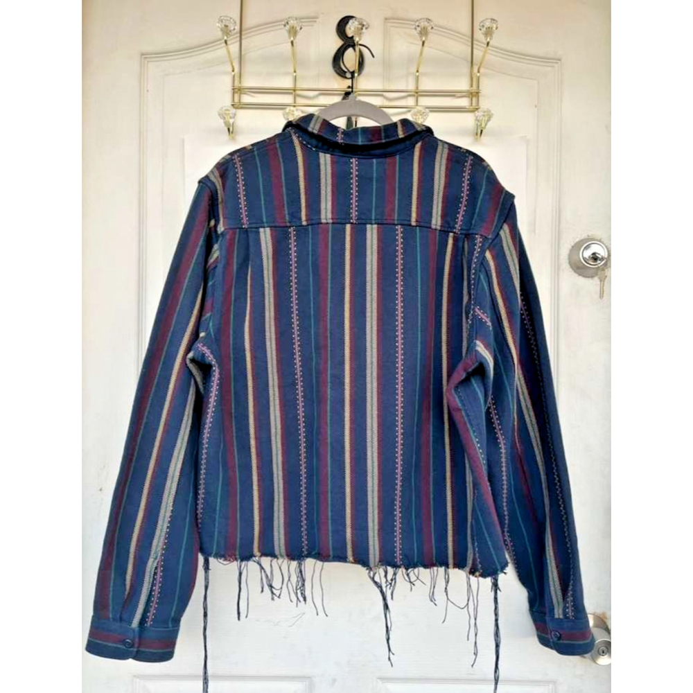Vans Cropped Striped Jacket Raw Hem Canvas Denim Feel Women’s Large Y2K - Picture 6 of 15